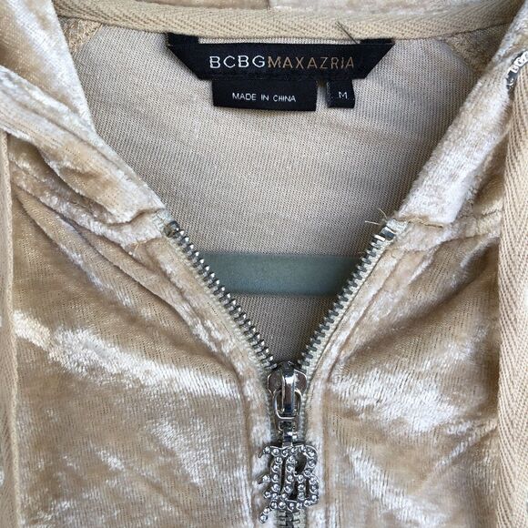 Vintage BCBG Max Azria Velour Hoodie Jacket Women M Gold Rhinestone Flames Y2K - Picture 5 of 10